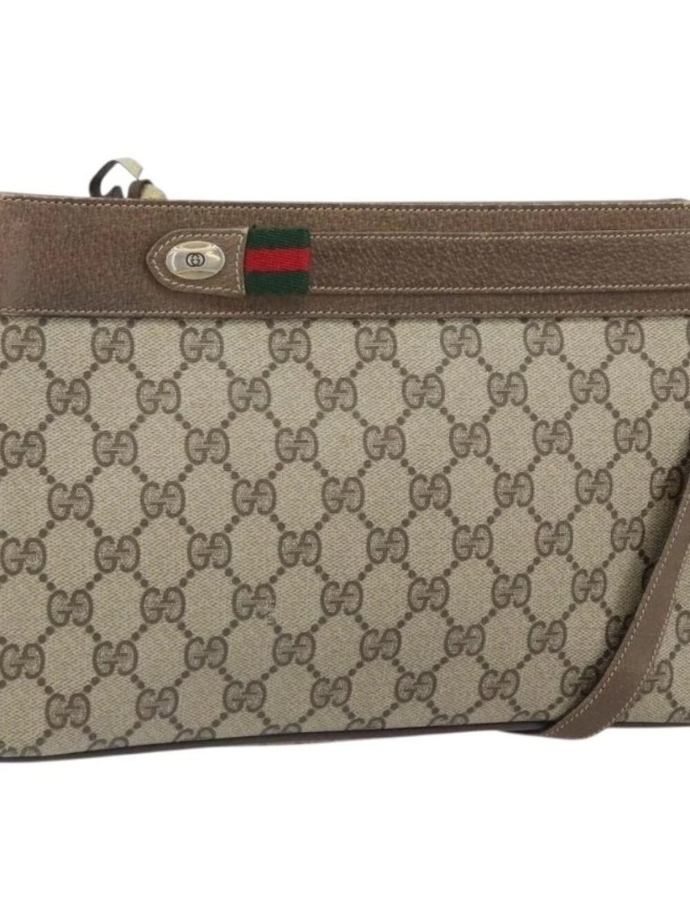 GUCCI GG Supreme Web Sherry Line Bag PVC Beige Gold 96 02 035 Auth 170489 - Picture 2 of 16